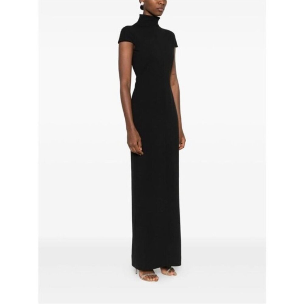 Black Turtleneck Cap-Sleeve Maxi Dress - Women